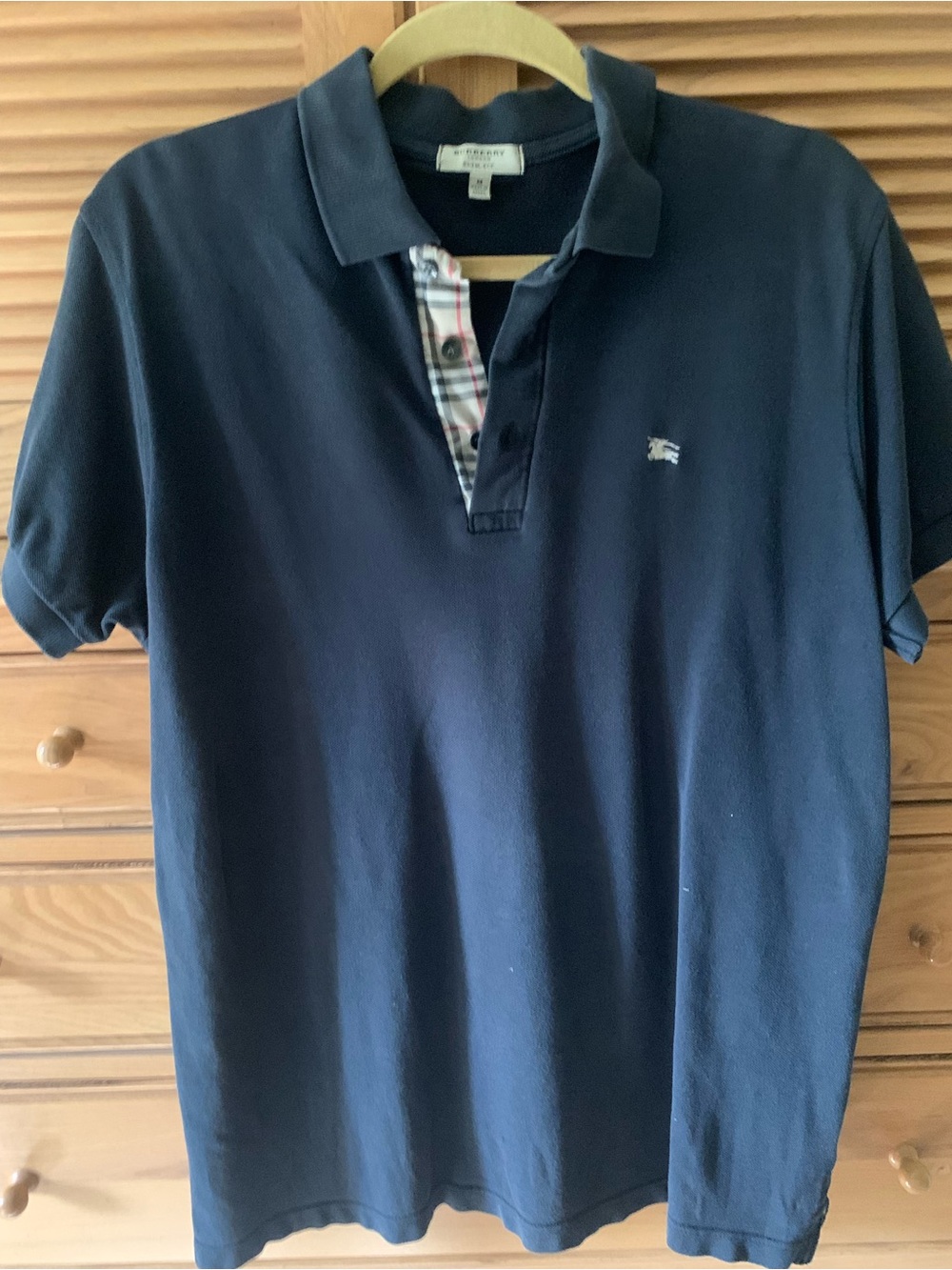 Burberry Navy Polo with Signature Check Placket